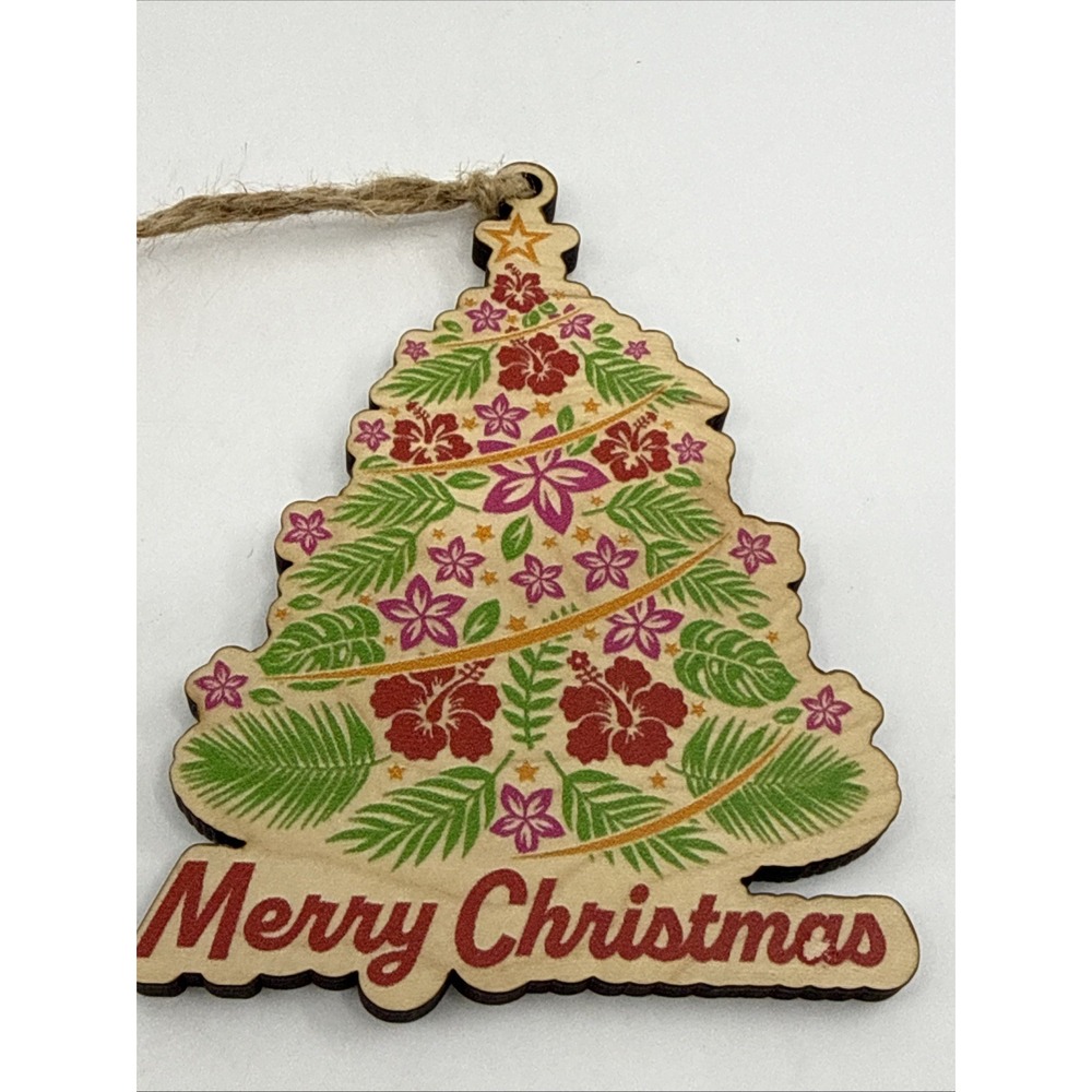 Vtg Crazy Shirts Hawaii Wood Ornament Christmas Tree 5" Aloha